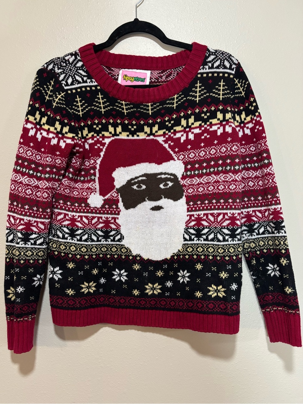 Tipsy Elves Red & Black Santa Fair Isle Sweater